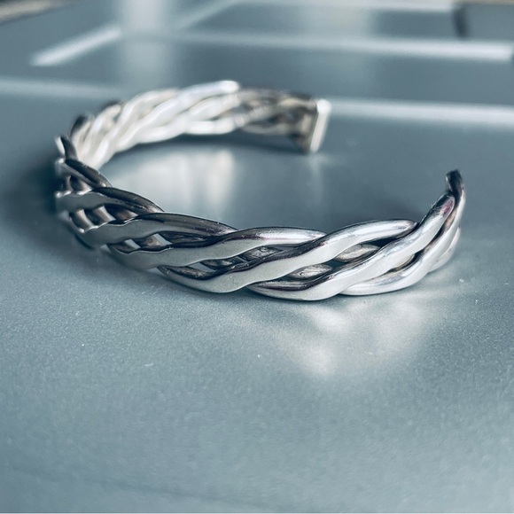 Mexico Sterling Silver Braided Intertwoven Cuff Bracelet - Picture 3 of 10